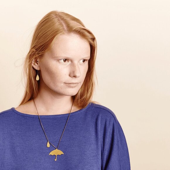 Handmade Hammered Umbrella Pendant Necklace - Picture 4 of 4